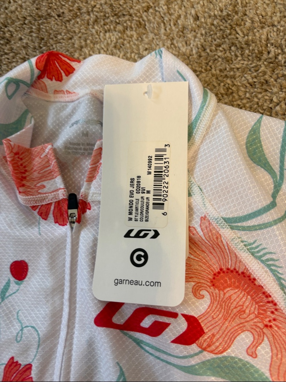 Garneau NWT, Women's Floral Cycling Jersey in White & Coral, medium - Picture 3 of 4